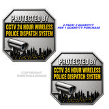 2 Pack - Warning Protected by CCTV Sticker 24 Hour Surveillance Camera Decals Metallic Model - 4.5" Inches Long Each - OwnTheAvenue