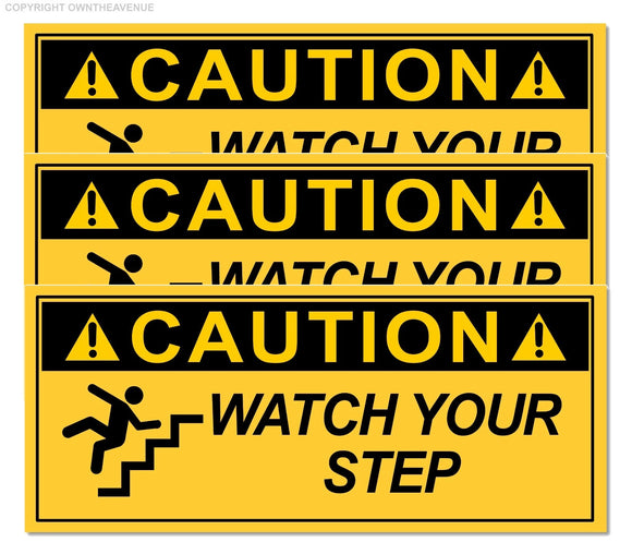 3Pcs Caution Watch Your Step Safety Sign Waterproof Vinyl Sticker Decal 5