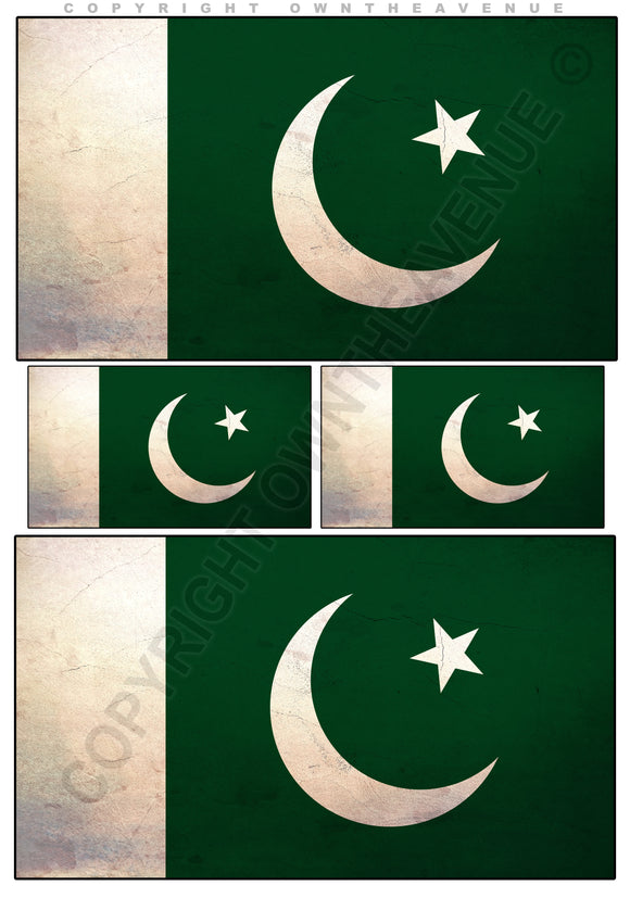 4Pcs Pakistan Pakistani Vintage Style Flags Vinyl Sticker Decals 3