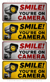 4Pcs Smile You're On Camera Sticker Video Security System Warning Alarm Decals - 3.25" Inches Long Side Each - OwnTheAvenue
