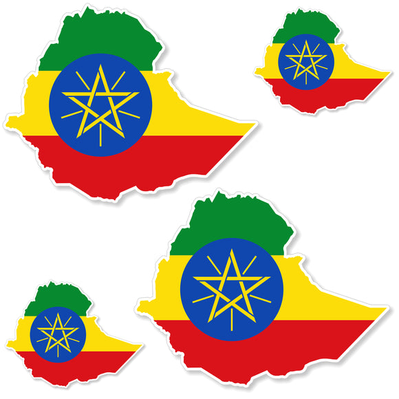 4Pcs Ethiopia Ethiopian World Country Flag Map Outline Sticker Decals 4