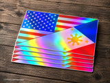 x5 USA American Philippines Flags Holographic Vinyl Sticker Decal 3.75"