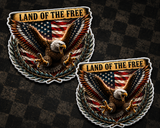 x2 Land of The Free Rustic Style Bald Eagle USA American Flag Sticker Decals 4" - OwnTheAvenue