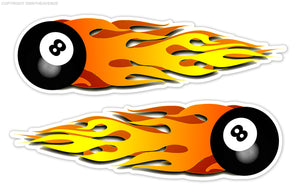 2 Pack 8 Ball Billiard Pool Flames Vintage Jk Retro Bopper Chopper Hot Rod Stickers - 8"