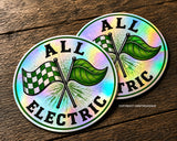 x2 All Electric EV Electric Vehicle Sport Racing Holographic Sticker Decals 4"