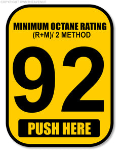 92 Octane Gas Pump Button Label Vinyl Sticker Gasoline Petrol Decal 2x2.5 Inch