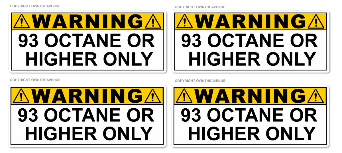 x4 - 93 Octane or Higher Gas Gasoline Fuel Tank Warning Label Vinyl ...