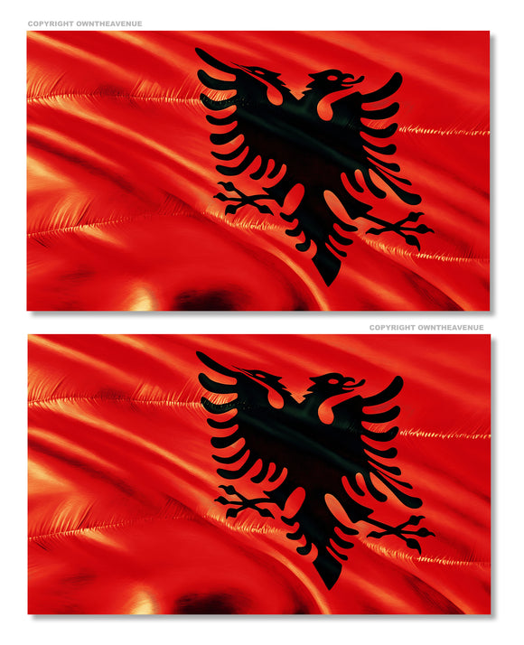 x2 Albania Albanian Wavey World Country Flag Vinyl Sticker Decals 4