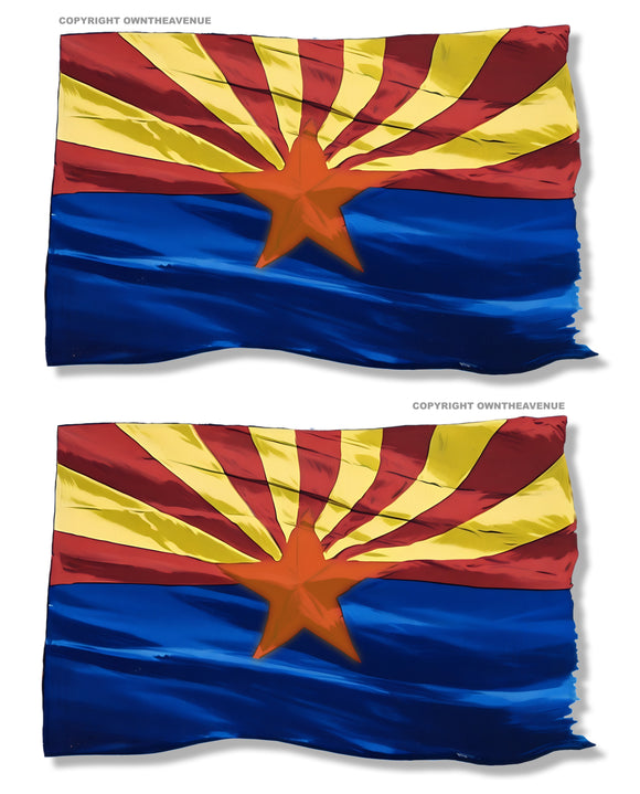 x2 Arizona AZ Flag Vintage Style Tattered Wavey Vinyl Sticker Decals 3.5