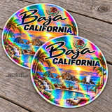 x2 Baja California Mexico Mexican Flag Holographic Vinyl Sticker Decals 4"