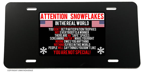 Attention Snowflake Funny Joke Sensitive Baby Gag Prank License Plate Cover