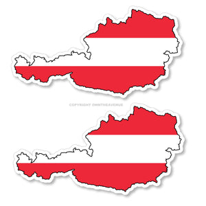 x2 Austria World Flag Map Outline Country Vinyl Sticker Decals - 4" Inches Each
