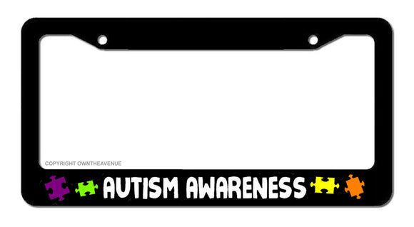Autism Awareness Puzzle Black License Plate Frame