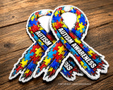 x2 Autism Awareness Puzzle Ribbon Tattered Style Vinyl Sticker Decals 5" Each