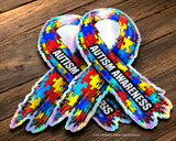 x2 Autism Awareness Puzzle Ribbon Tattered Style Holographic Sticker Decals