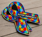 x2 Autism Awareness Puzzle Ribbon Holographic Vinyl Sticker Decals 3.25"