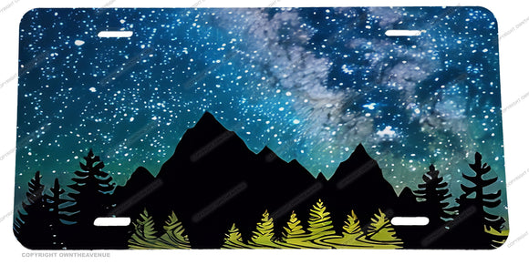 Mountains Stars Galaxy Outer Space Auto Metal License Plate - OwnTheAvenue