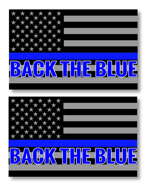 x2 Back The Blue Support Police Blue Line Subdued Flag Car Truck Sticker Decals