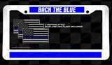 Reflective Blue Colored Line Back The Blue White License Plate Frame + Bonus - OwnTheAvenue