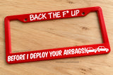 Get Off My Rear Tailgating Funny Joke Gag Prank JDM Red License Plate Frame - OwnTheAvenue