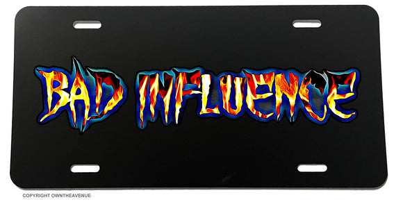 Bad Influence Hot Rod Vintage Flames Racing Drifting License Plate Frame