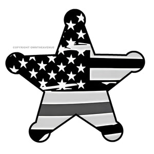 Support Corrections Officers Thin Silver Colored Line Distressed Flag Star Vinyl Sticker 3.75" Inches - OwnTheAvenue