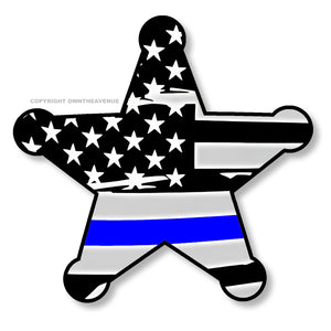 Support Police Officers Thin Blue Colored Line Distressed Flag Star Vinyl Sticker 3.75" Inches - OwnTheAvenue