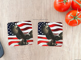 2Pcs Bald Eagle American Flag Coasters - 4" x 4" Inches Each
