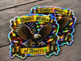 x2 Bald Eagle American Flag Patriotic USA Holographic Sticker Decals 3.75" Each