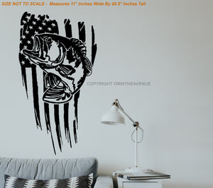 Bass Fish USA American Flag Tattered Distressed Fishing Wall Decor Sticker Decal - OwnTheAvenue