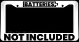 Batteries Not Included Humor Joke EV White License Plate Frame - OwnTheAvenue