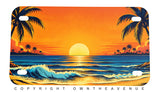 Ocean Sunset Palm Trees Beach Waves Motorcycle Metal License Plate