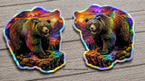 2Pcs Brown Grizzly Bear Animal Mountains Forest Holographic Sticker Decals