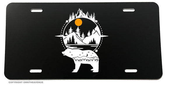 Bear And Mountains Hiking Camping Nature Outdoors License Plate