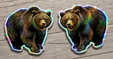 2Pcs Brown Grizzly Bear Animal Auto Bumper Laptop Holographic Sticker Decals