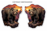2Pcs Brown Grizzly Bear Animal Mountains Forest Holographic Sticker Decals