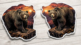 2Pcs Brown Grizzly Bear Animal Mountains Forest Vinyl Sticker Decals 3.5"