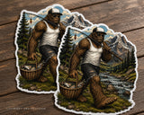 x2 Bigfoot Fishing Fish Humor Joke Vinyl Sticker Decals 4" Each