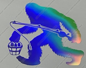 bigfoot a football helmet that Bigfoot Fishing Fish Humor Joke Holographic Oil Slick Sticker Decal 4"