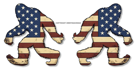 x2 Bigfoot USA American Flag Vintage Style Car Truck Bumper Sticker Decals 4