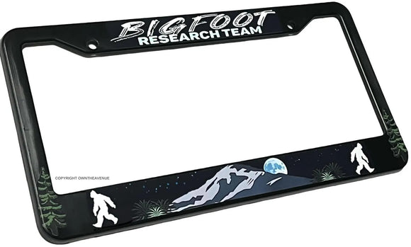 Bigfoot Research Team Mountains Forest Nature Funny Joke License Plate Frame V01