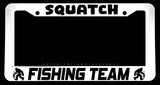 Squatch Fishing Team Humor Joke White License Plate Frame - OwnTheAvenue