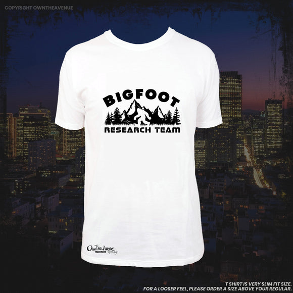 Bigfoot Research Team Humor Joke Slim White T Shirt