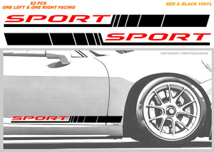 x2 Car Door Side Stripe Graphics Vinyl Sticker Sport Decal Universal 20" Rd/Blk