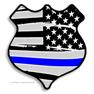 Support Police Officers Thin Blue Colored Line Distressed Flag Vinyl Sticker 3.75" Inches