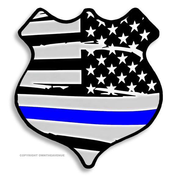 Support Police Officers Thin Blue Colored Line Distressed Flag Vinyl Sticker 3.75