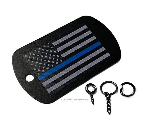 Support Police Blue Color Subdued Flag Black Keychain Necklace Metal Tag - OwnTheAvenue