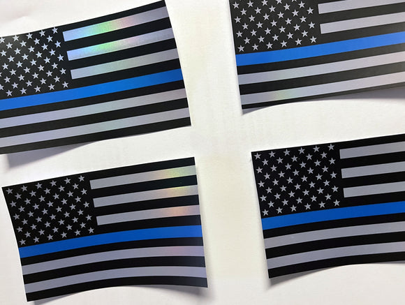 4 Pack / Lot Blue Color Flag Reflective Holographic Subdue Flag Sticker Decals 4