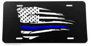 Support Police USA American Flag Blue Color Grunge License Plate Cover