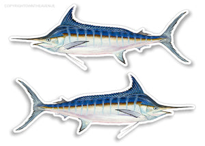 2 Pack - Blue Marlin Fish Boat RV Car Truck Camper Trailer Vinyl Sticker Decals